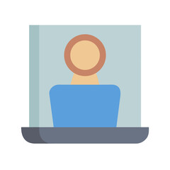 Simple flat illustration showing online conference or meeting icon