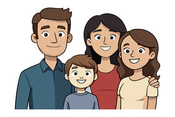 Family Portrait: A heartwarming illustration of a family of four, their genuine smiles radiating warmth, creating a visual narrative of unity and love.