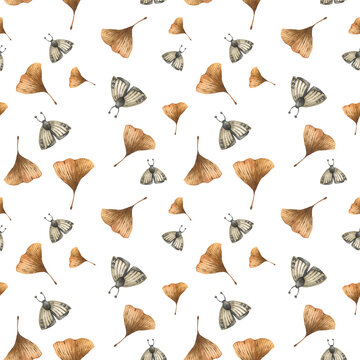 Illustration of a pattern of a moth and a leaf