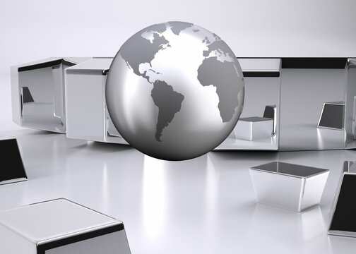 Fototapeta Planet on grey abstract background