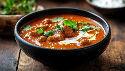 Rich, aromatic curry in a dark bowl