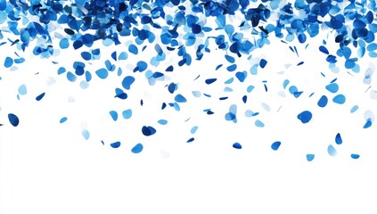 Abstract blue confetti falling on white background