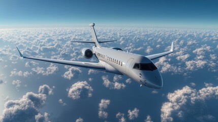 Fototapeta premium Private jet soaring through fluffy clouds