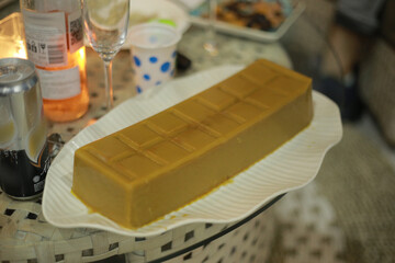 Chocolate Brown Pudding on White Plate