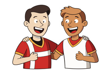 Best Buddies' Bonding: A vector illustration depicting two young men, showcasing friendship with arms around each other, a symbol of connection and togetherness.