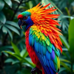 Obraz premium Vibrant Rainbow Parrot in Lush Tropical Foliage