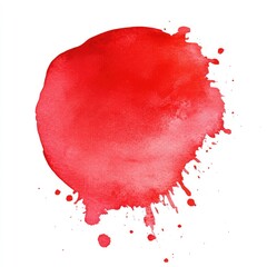 Vibrant red watercolor stain, circular with splatters