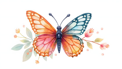 Vibrant watercolor illustration of an orange butterfly. Represents nature, beauty, metamorphosis, or delicate art. Colorful and graceful.

