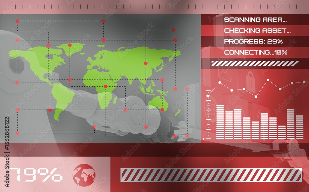 Poster digital image of world map with text on screen