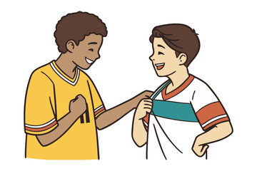 Supportive Bond: Two young men, filled with smiles, share a moment of genuine camaraderie, depicting the essence of connection and positivity.