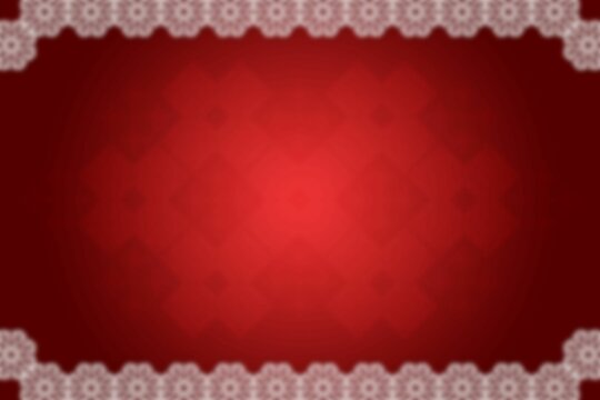Fototapeta Red gradient panel featuring blurred diamond motifs and white floral lace borders in flat design