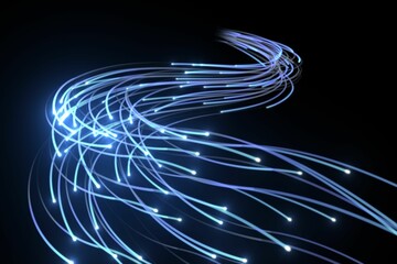 Blue fiber optics on black background