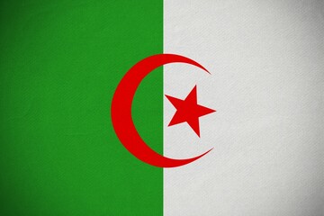 Naklejka premium Flat design showing Algerian flag green-white panels and red crescent and star on transparent ba