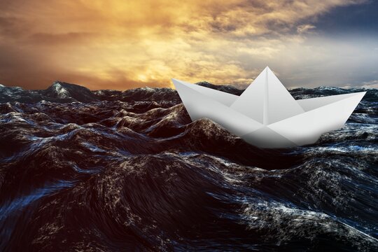 Fototapeta Paper boat floating on the sea