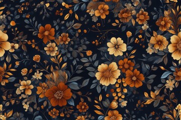 Dark moody floral pattern with autumnal hues