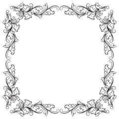 Vintage baroque frame with floral ornament engraving illustration art