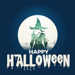 Halloween poster design  with witch silhouette