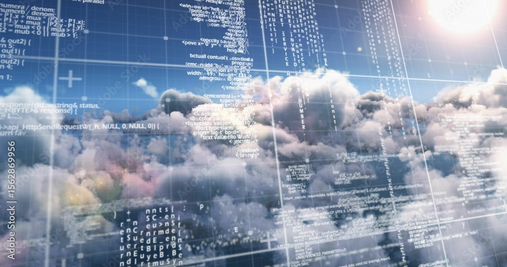 Poster composite image of computer server and cloudy sky