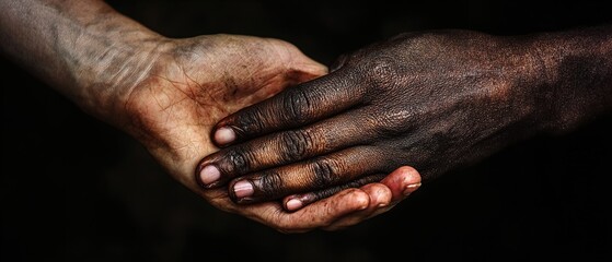 Fototapeta premium African and caucasian hands. Giving a helping hand to another. Woman and african woman hand. Helping hand, Rescue, multiathnic people. High quality