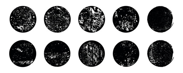Grunge stamp circle shapes with textured ink print label templates