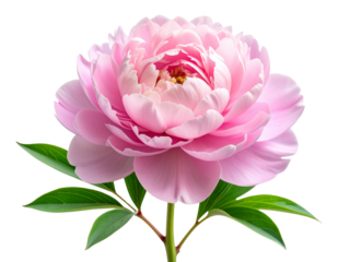 Realistic Pink Peony in Half Bloom with Layered Petals and Curved Stem,