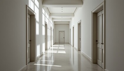 Fototapeta premium Bright and Spacious Hallway with Doors in Modern Interior Design