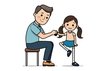 Caring touch: A heartwarming illustration showcases a father figure assisting his daughter, highlighting care and love in this touching scene.