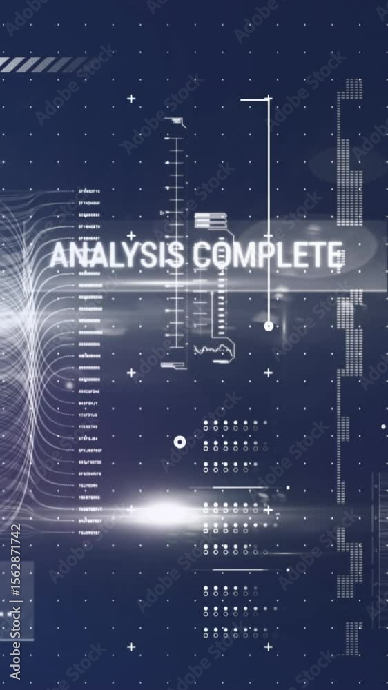 Poster animation of interface with data processing against light spot on black background