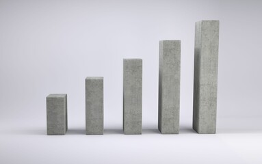 Concrete pillars are forming ascending bar chart in minimalistic flat design studio backdrop © vectorfusionart