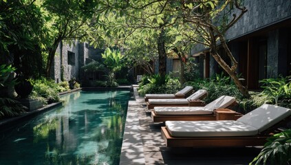 Luxurious tropical poolside setting