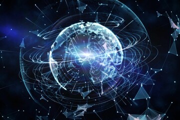 Global technology background in blue