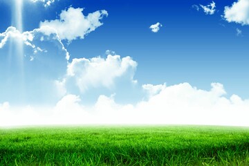 Blue sky over green field