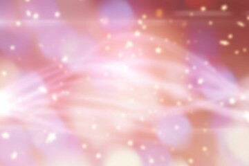 Pastel pink and peach light streaks are weaving across flat design background with bokeh particles