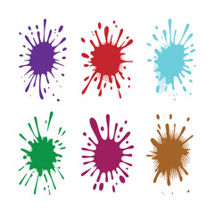 Colorful Paint Splatter Graphic Elements on White Background