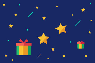 Starry Christmas night vector pattern with blue and gold decorations