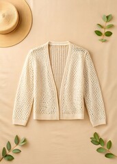Cream knitted open cardigan summer fashion apparel
