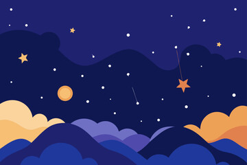 Naklejka premium Celestial Night Sky Dreamy Clouds and Starry Landscape Illustration