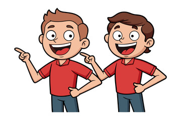 Friendly Companions: An illustration of two happy companions, pointing towards something, ready to introduce a product or idea.