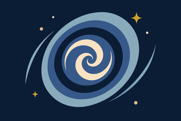 Cosmic Swirl Abstract Galaxy Illustration in Blues and Gold