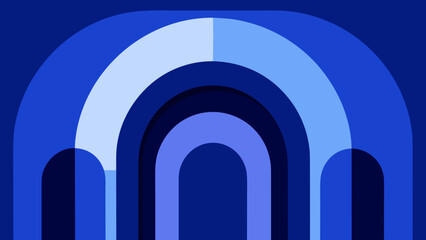 Abstract Blue Archways Modern Geometric Art Print