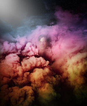 Dreaming thrill inside colorful smoke cloud