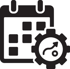 Silhouette vector of calendar with gears icon symbolizing schedule automation, planning, and workflow settings.