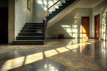 Obraz premium Staircase interior design modern building architectural photography bright environment low angle contemporary aesthetics