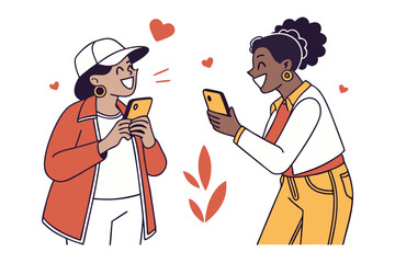 Shared Moment: Joyful two friends enjoying an intimate moment of connection. Sharing joy through digital technology.