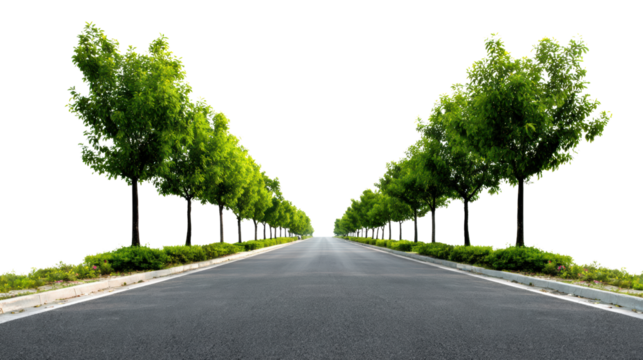 Scenic road lined with lush trees, leading to a distant horizon, on a bright day.
