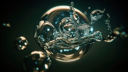 Dynamic Water Sculpture: Abstract Liquid Forms with Spheres and Splashes