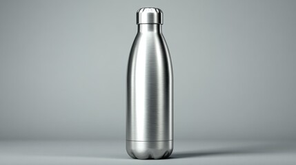 Ultra quality image of empty blank metallic reusable water or coffee or tea bottle Mock up isolated on a grey background. Zero waste concept. 3d rendering.