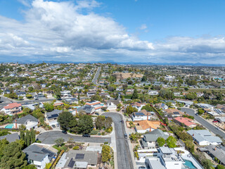 Aerial view of residential urban sprawl in San Diego, South California, USA