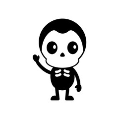 Chibi skeleton cartoon character waving hello in cute and friendly gesture design