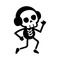 Cool skeleton wearing headphones dancing to music in fun energetic cartoon artwork